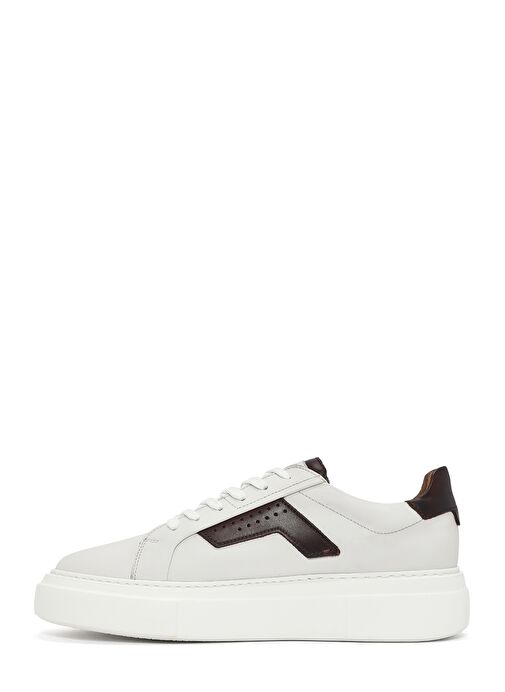 Erkek Beyaz Bağcıklı Kalın Tabanlı Deri Sneaker 25SFD612518 - Görsel 3