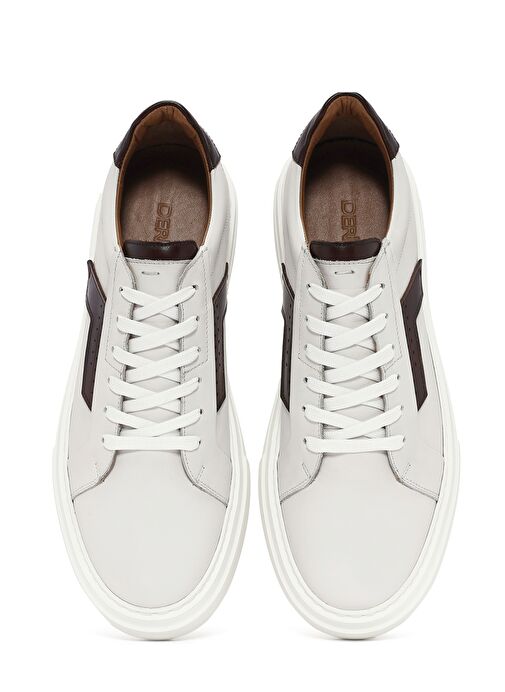 Erkek Beyaz Bağcıklı Kalın Tabanlı Deri Sneaker 25SFD612518 - Görsel 7