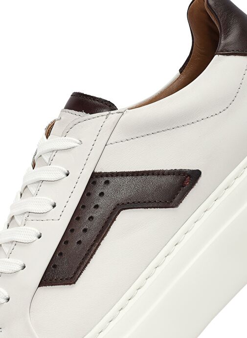 Erkek Beyaz Bağcıklı Kalın Tabanlı Deri Sneaker 25SFD612518 - Görsel 9