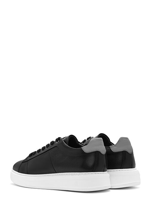 Erkek Siyah Bağcıklı Kalın Tabanlı Deri Sneaker 25SFD612818 - Görsel 6