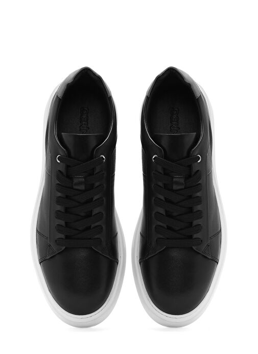 Erkek Siyah Bağcıklı Kalın Tabanlı Deri Sneaker 25SFD612818 - Görsel 8