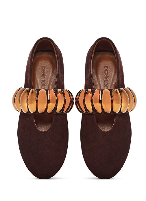 Derimod Derimod Kadın Kahverengi Metal Detaylı Süet Deri Babet 24WFD230010 | Boyner Kahverengi - 8. görsel