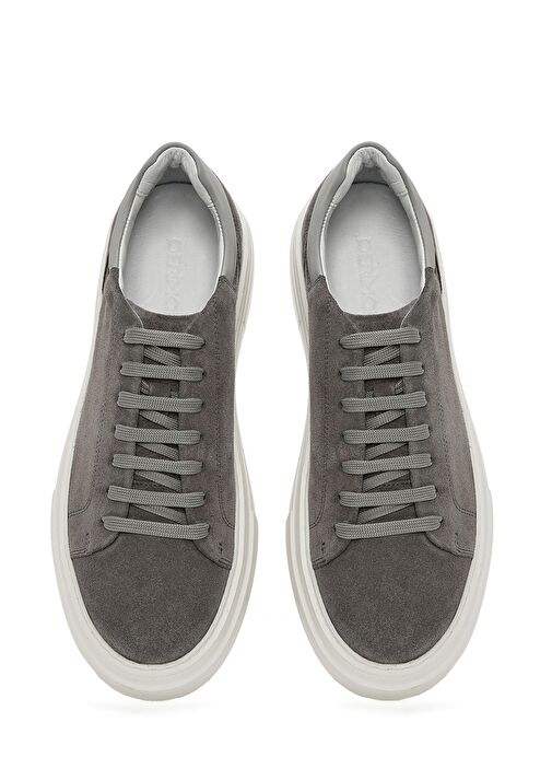 Erkek Gri Bağcıklı Kalın Tabanlı Süet Deri Sneaker 25SFD612910 - Görsel 8