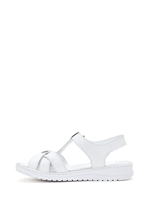 Kadın Beyaz Bantlı Deri Comfort Sandalet 25SFD340318 - Görsel 3