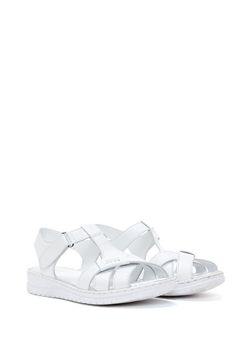 Kadın Beyaz Bantlı Deri Comfort Sandalet 25SFD340318 - Görsel 4