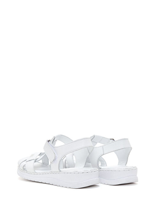 Kadın Beyaz Bantlı Deri Comfort Sandalet 25SFD340318 - Görsel 6