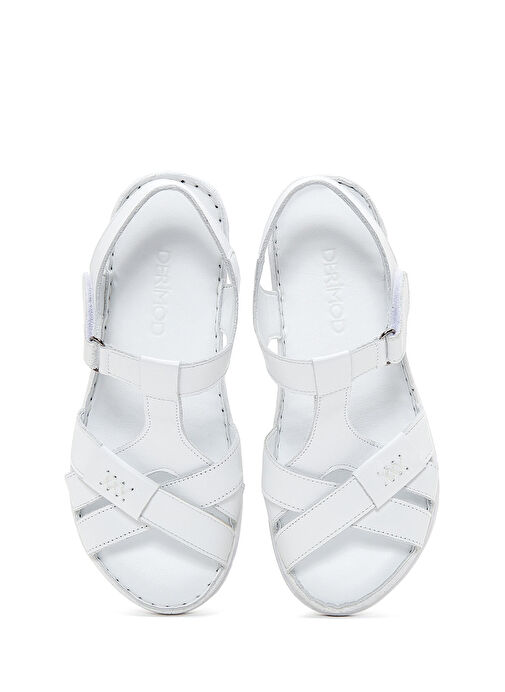Kadın Beyaz Bantlı Deri Comfort Sandalet 25SFD340318 - Görsel 7