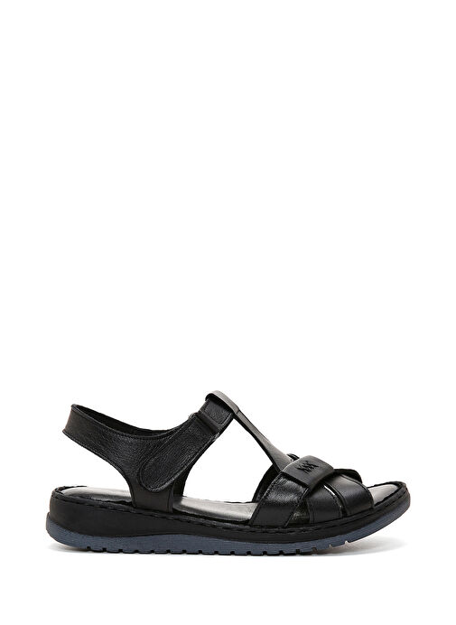 Kadın Siyah Bantlı Deri Comfort Sandalet 25SFD340318 - Görsel 2