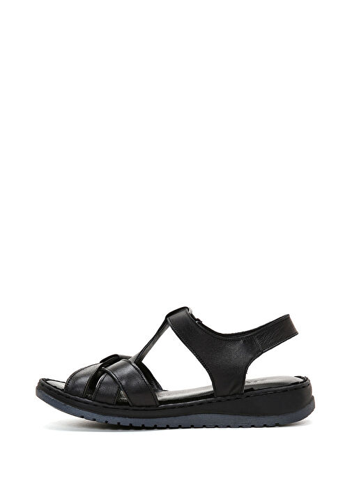 Kadın Siyah Bantlı Deri Comfort Sandalet 25SFD340318 - Görsel 3