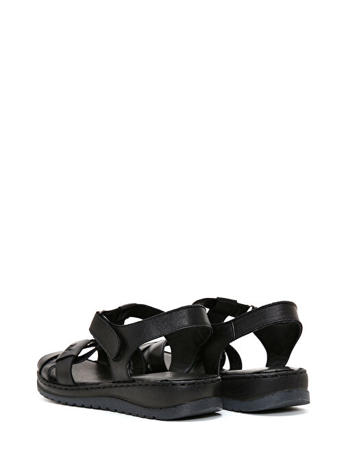 Kadın Siyah Bantlı Deri Comfort Sandalet 25SFD340318 - Görsel 6