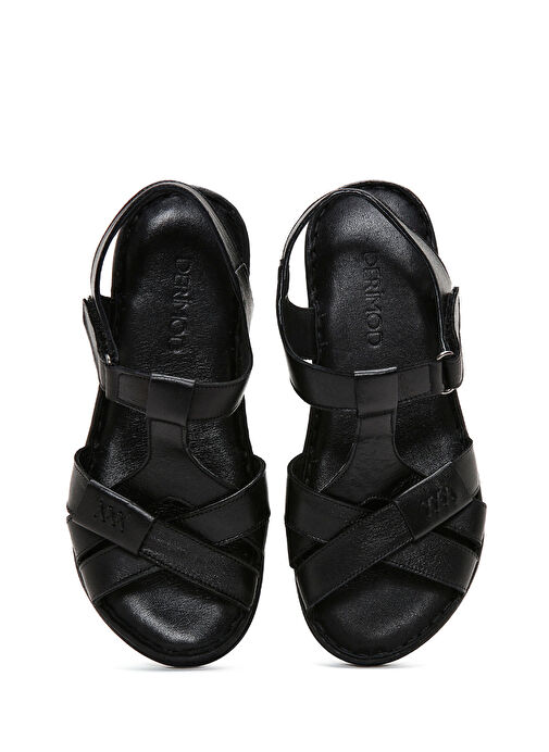 Kadın Siyah Bantlı Deri Comfort Sandalet 25SFD340318 - Görsel 7