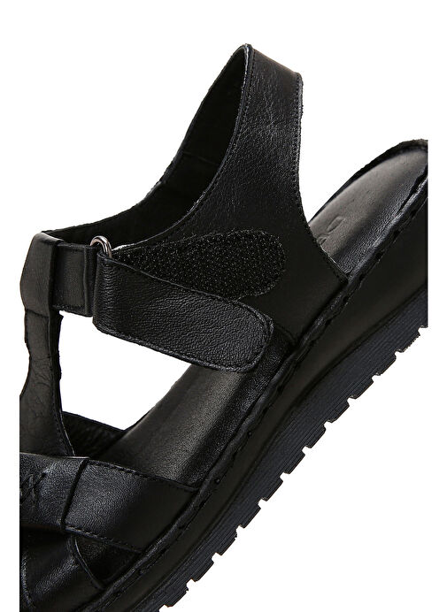Kadın Siyah Bantlı Deri Comfort Sandalet 25SFD340318 - Görsel 8