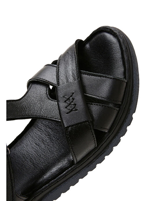 Kadın Siyah Bantlı Deri Comfort Sandalet 25SFD340318 - Görsel 9