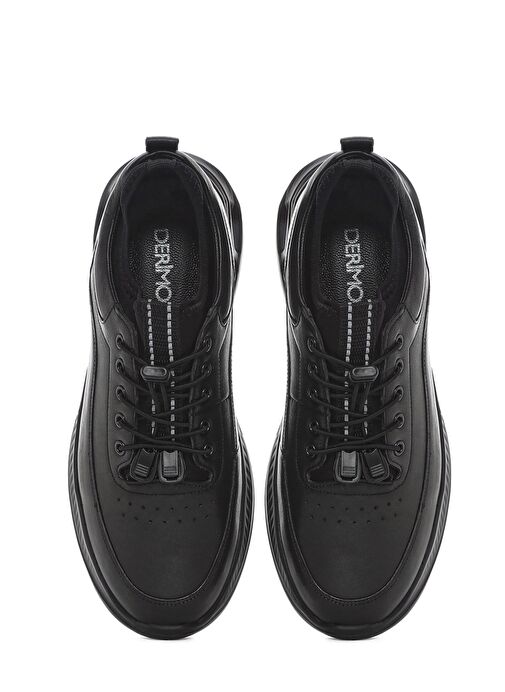 Erkek Siyah Bağcıklı Kalın Tabanlı Deri Sneaker 25SFD641018 - Görsel 8