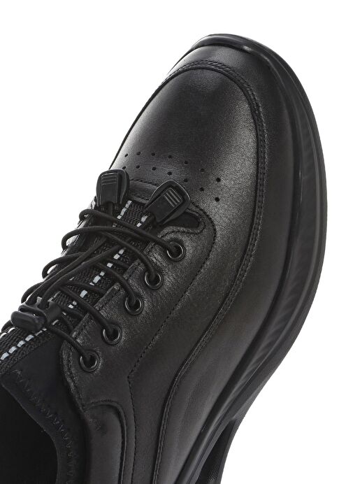 Erkek Siyah Bağcıklı Kalın Tabanlı Deri Sneaker 25SFD641018 - Görsel 9
