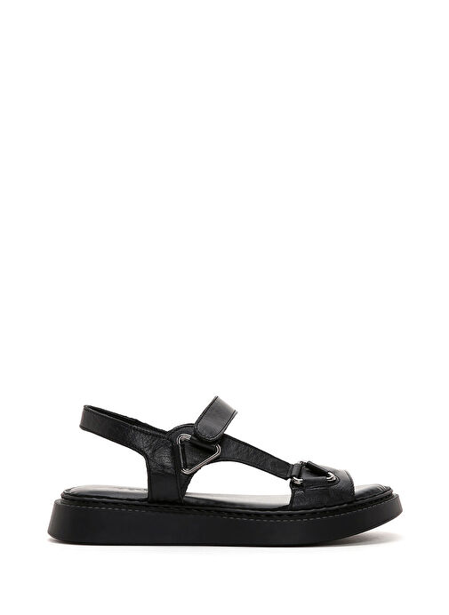 Kadın Siyah Deri Comfort Sandalet 25SFD340618 - Görsel 2