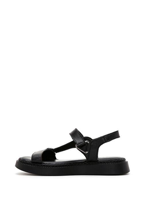 Kadın Siyah Deri Comfort Sandalet 25SFD340618 - Görsel 3