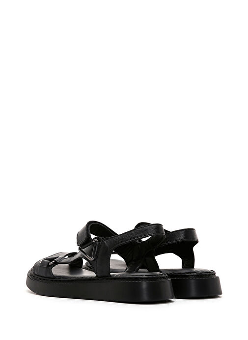 Kadın Siyah Deri Comfort Sandalet 25SFD340618 - Görsel 6