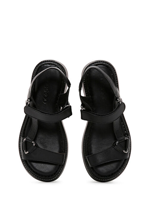 Kadın Siyah Deri Comfort Sandalet 25SFD340618 - Görsel 7