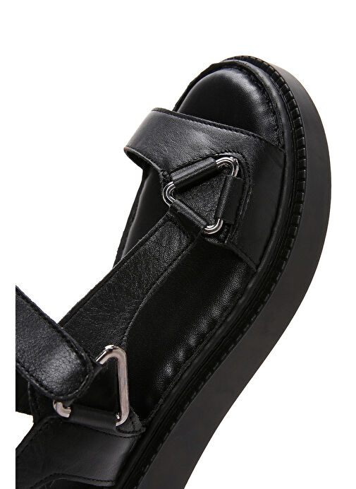 Kadın Siyah Deri Comfort Sandalet 25SFD340618 - Görsel 8