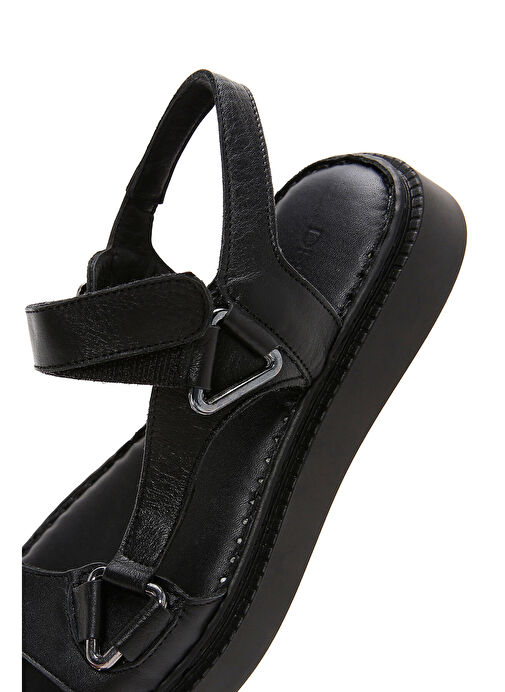 Kadın Siyah Deri Comfort Sandalet 25SFD340618 - Görsel 9