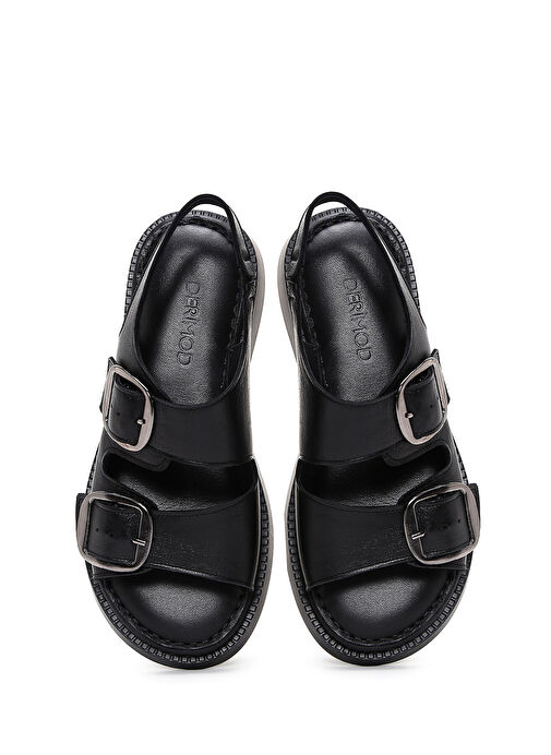 Kadın Siyah Kalın Tabanlı Deri Comfort Sandalet 25SFD340718 - Görsel 7