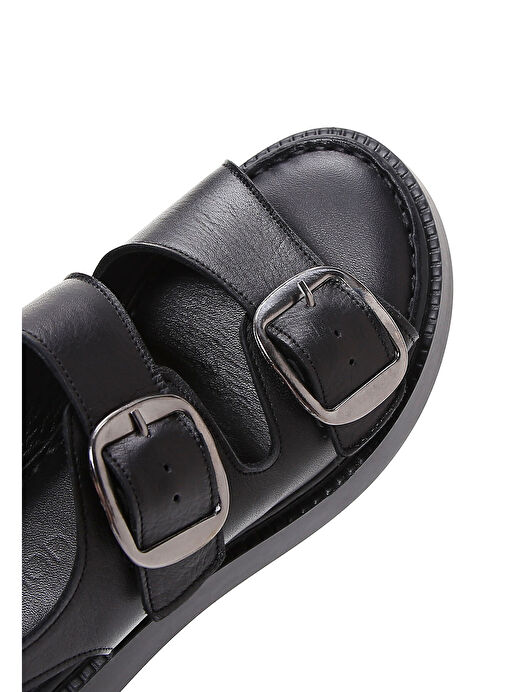 Kadın Siyah Kalın Tabanlı Deri Comfort Sandalet 25SFD340718 - Görsel 8