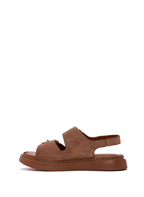 Kadın Pudra Kalın Tabanlı Tokalı Süet Deri Comfort Sandalet 25SFD340710 - Görsel 3