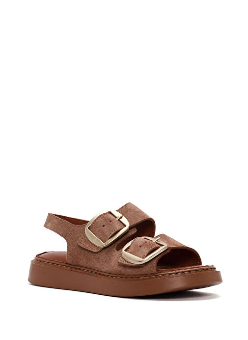 Kadın Pudra Kalın Tabanlı Tokalı Süet Deri Comfort Sandalet 25SFD340710 - Görsel 6