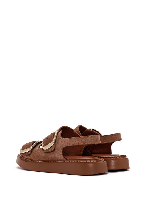 Kadın Pudra Kalın Tabanlı Tokalı Süet Deri Comfort Sandalet 25SFD340710 - Görsel 7