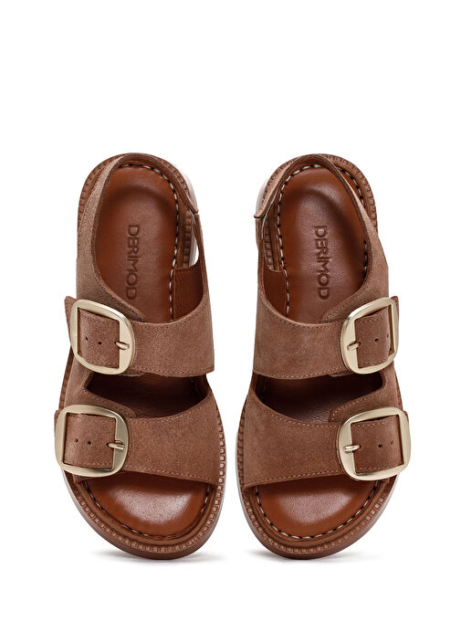 Kadın Pudra Kalın Tabanlı Tokalı Süet Deri Comfort Sandalet 25SFD340710 - Görsel 8