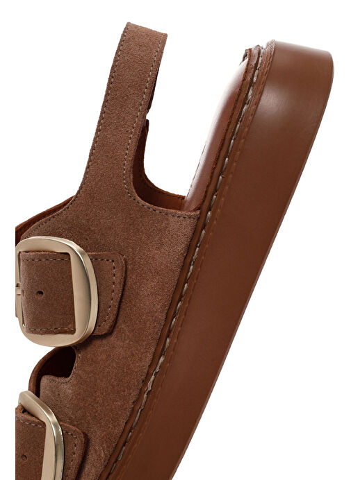 Kadın Pudra Kalın Tabanlı Tokalı Süet Deri Comfort Sandalet 25SFD340710 - Görsel 9