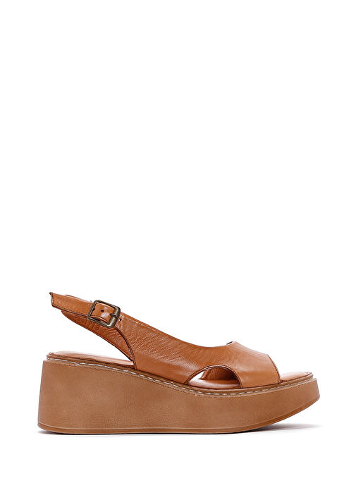 Kadın Taba Kalın Tabanlı Deri Comfort Sandalet 25SFD340818 - Görsel 2
