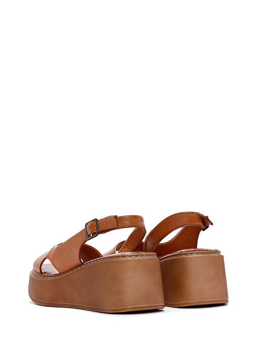 Kadın Taba Kalın Tabanlı Deri Comfort Sandalet 25SFD340818 - Görsel 6