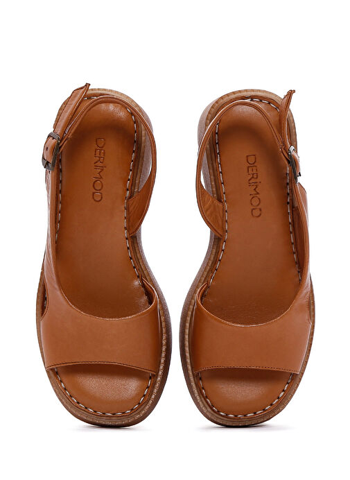 Kadın Taba Kalın Tabanlı Deri Comfort Sandalet 25SFD340818 - Görsel 7