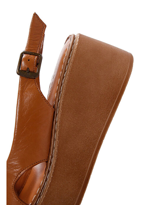 Kadın Taba Kalın Tabanlı Deri Comfort Sandalet 25SFD340818 - Görsel 8