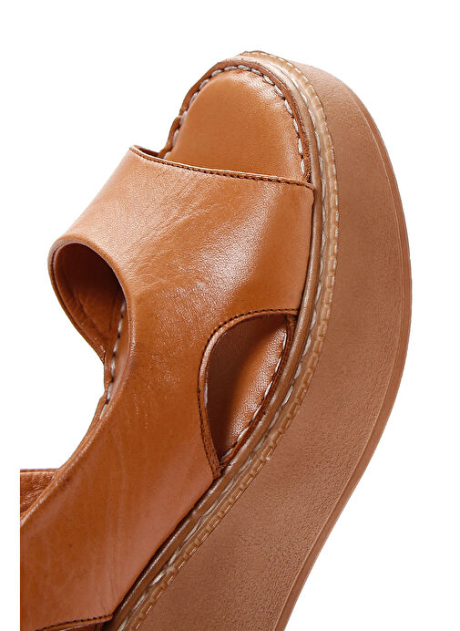 Kadın Taba Kalın Tabanlı Deri Comfort Sandalet 25SFD340818 - Görsel 9