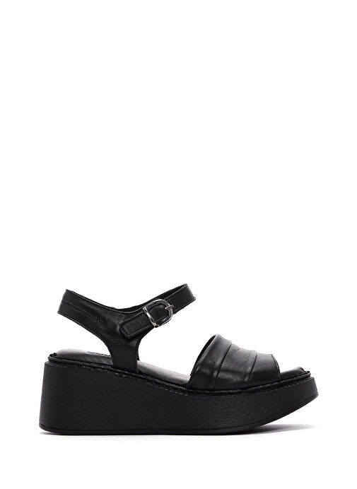 Kadın Siyah Kalın Tabanlı Deri Comfort Sandalet 25SFD340918 - Görsel 2