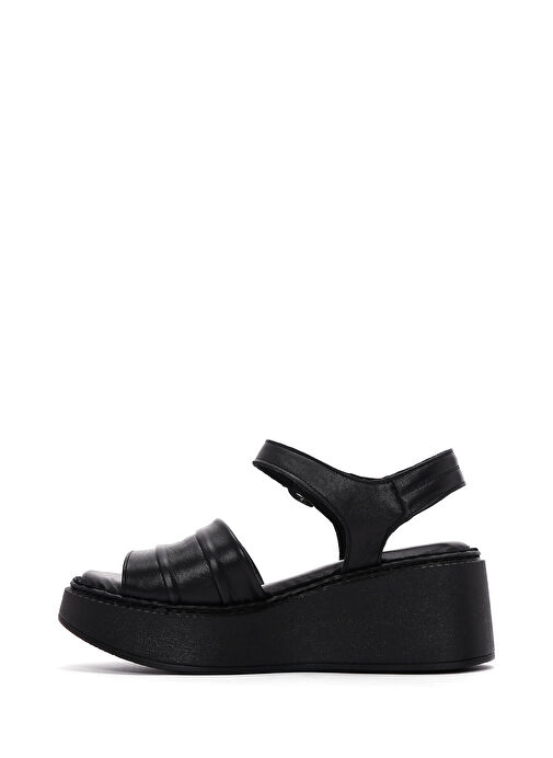 Kadın Siyah Kalın Tabanlı Deri Comfort Sandalet 25SFD340918 - Görsel 3