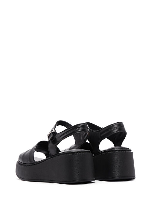 Kadın Siyah Kalın Tabanlı Deri Comfort Sandalet 25SFD340918 - Görsel 6