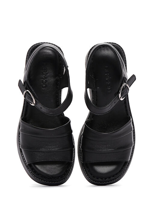 Kadın Siyah Kalın Tabanlı Deri Comfort Sandalet 25SFD340918 - Görsel 7