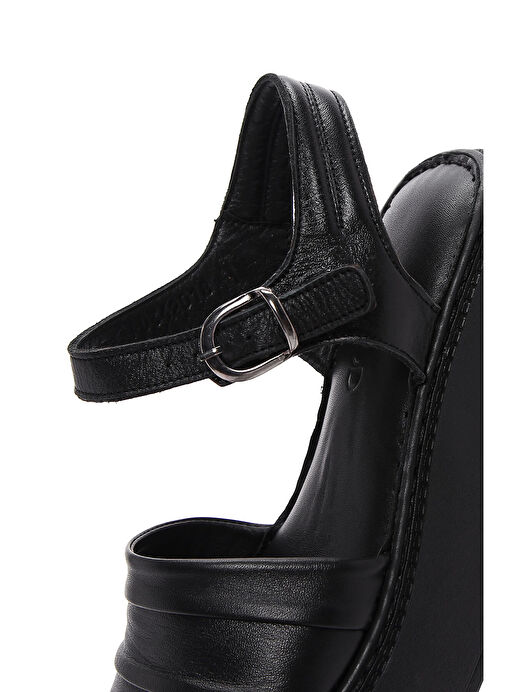 Kadın Siyah Kalın Tabanlı Deri Comfort Sandalet 25SFD340918 - Görsel 8