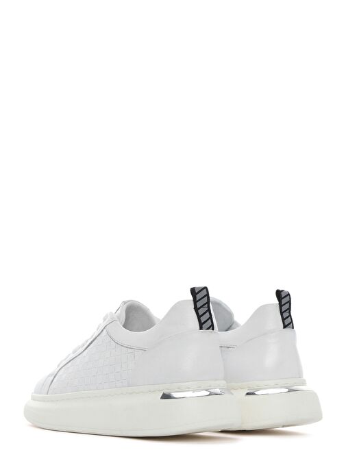 Erkek Beyaz Bağcıklı Kalın Tabanlı Deri Sneaker 25SFD641418 - Görsel 6
