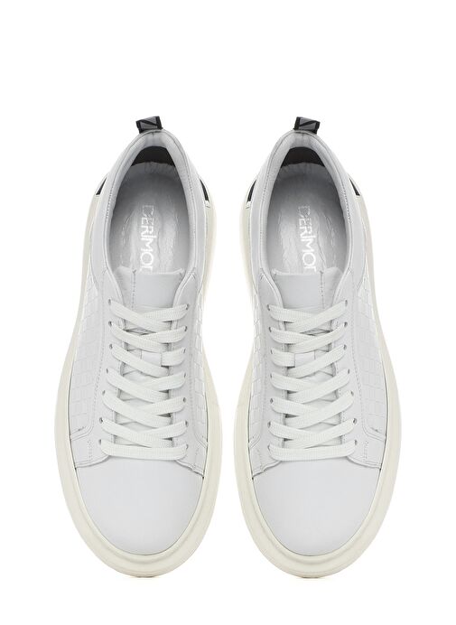 Erkek Beyaz Bağcıklı Kalın Tabanlı Deri Sneaker 25SFD641418 - Görsel 8