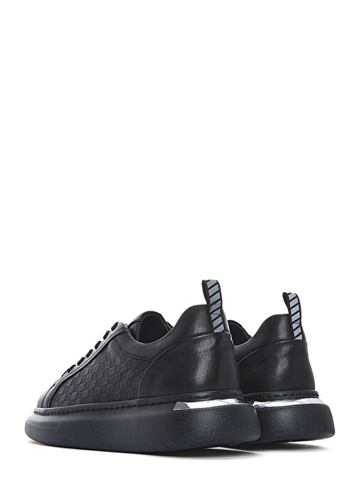 Erkek Siyah Bağcıklı Kalın Tabanlı Deri Sneaker 25SFD641418 - Görsel 6