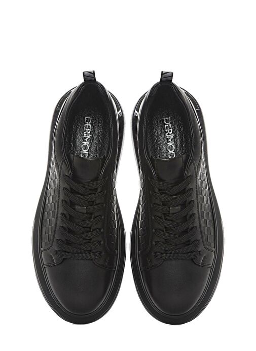 Erkek Siyah Bağcıklı Kalın Tabanlı Deri Sneaker 25SFD641418 - Görsel 8