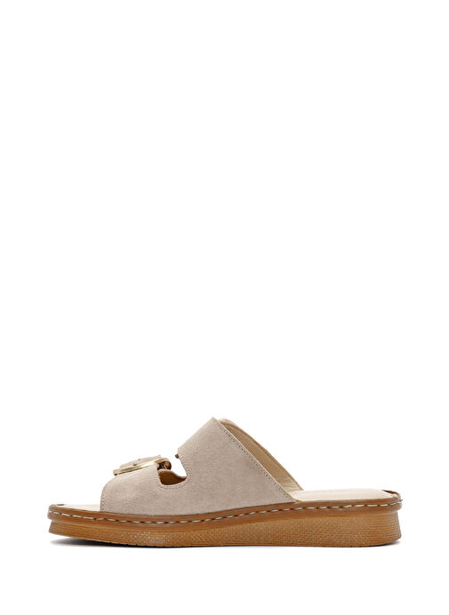 Kadın Bej Tokalı Süet Deri Comfort Terlik 25SFD340110 - Görsel 3