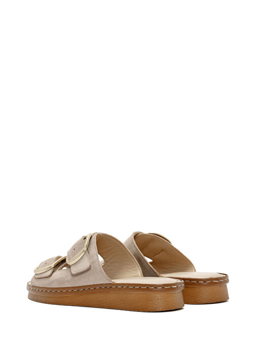 Kadın Bej Tokalı Süet Deri Comfort Terlik 25SFD340110 - Görsel 6