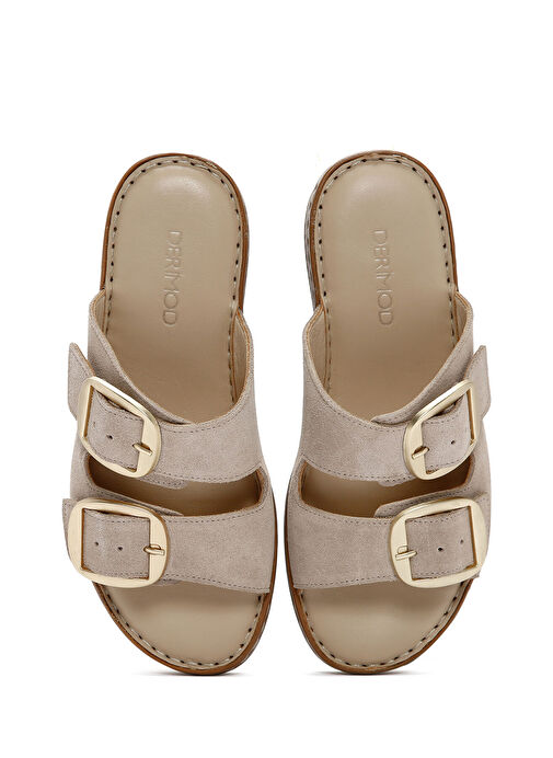 Kadın Bej Tokalı Süet Deri Comfort Terlik 25SFD340110 - Görsel 7