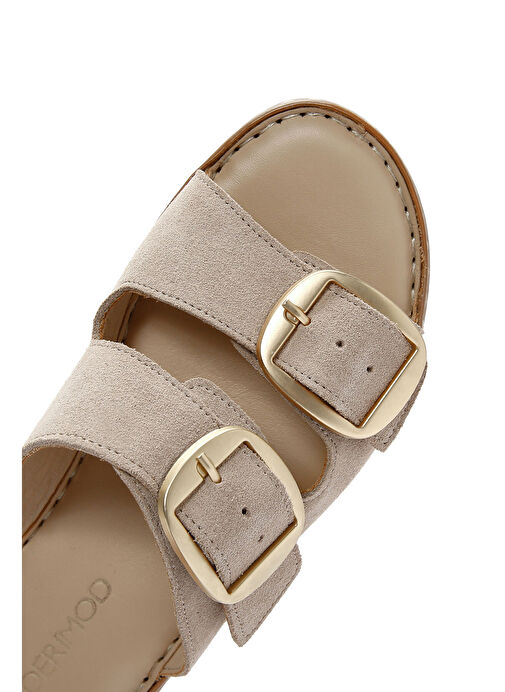 Kadın Bej Tokalı Süet Deri Comfort Terlik 25SFD340110 - Görsel 8